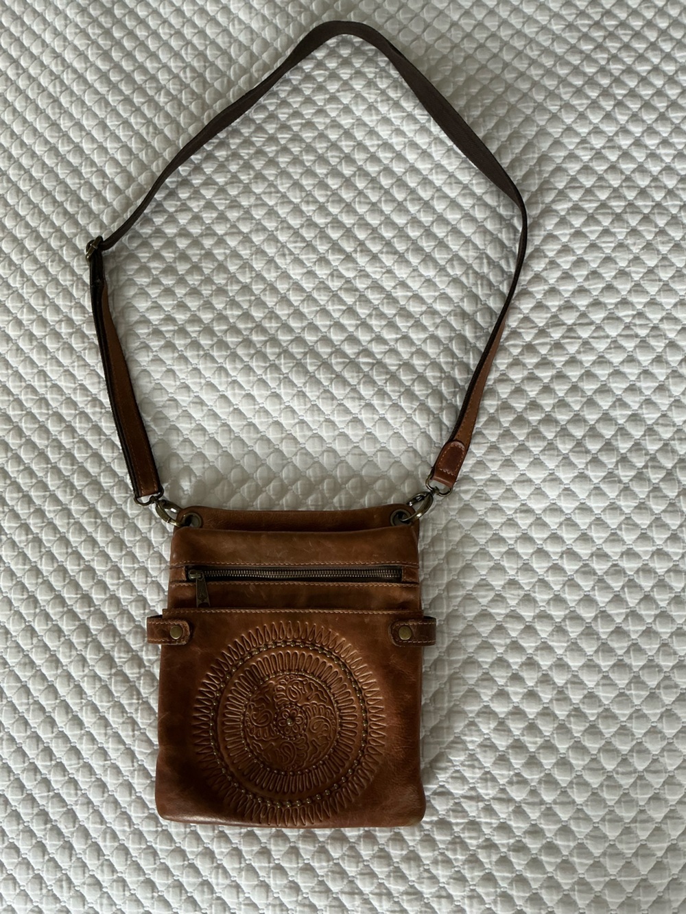 Patricia Nash Francesca Brown  Leather Crossbody Messenger Bag